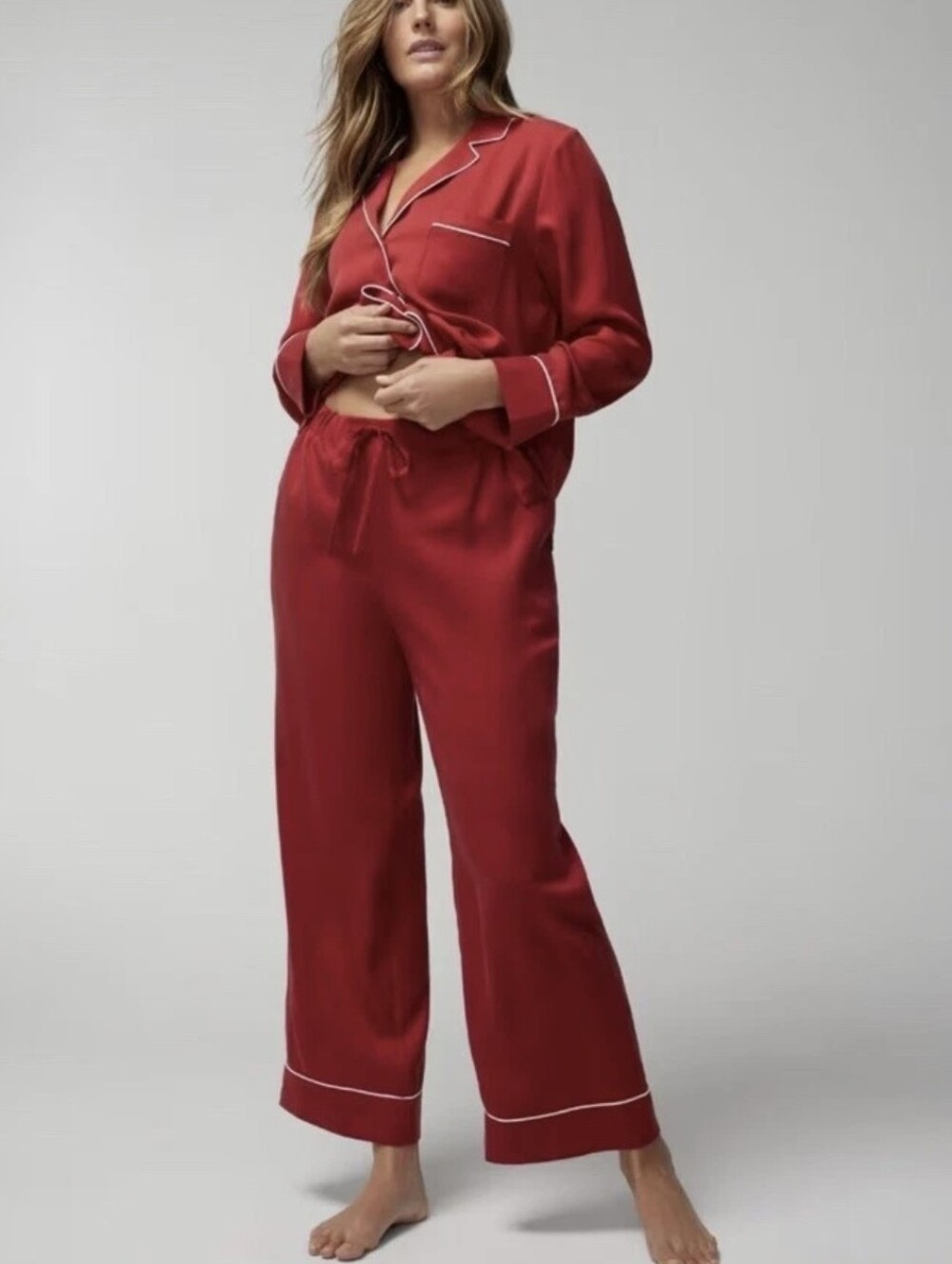 SOMA Intimates Cool Nights Pajama Set Red Contrast Piping Small Like New